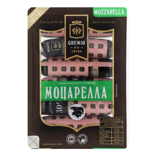 Сосиски з сиром моцарелла Gremio de la carne лоток 0.26кг