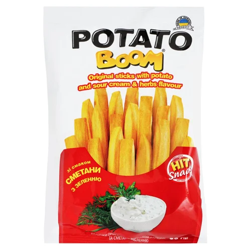 Палички Potato Boom зі смаком картоплі та сметани з зеленню 50г