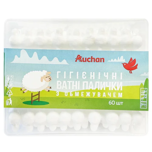 Ватні палички Auchan з обмежувачем 60шт