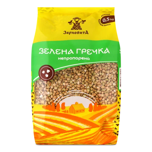 Гречка Зелена Непропарена В/ґ, Зерновита, 0.5кг