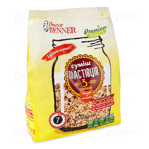 Пластівці Doctor Benner суміш злаків з льоном і висівками, 400г