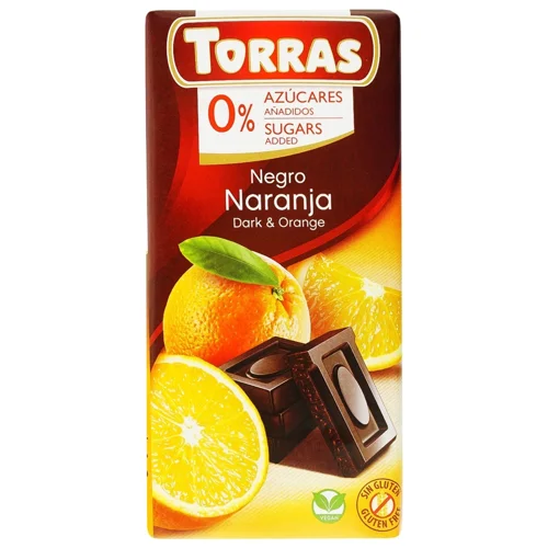 Шоколад чорний Torras з апельсином без цукру та глютену 75г