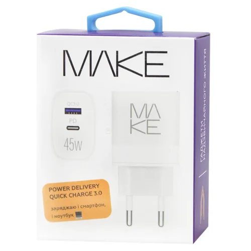 Зарядний пристрій Make Type-C+USB 45W білий