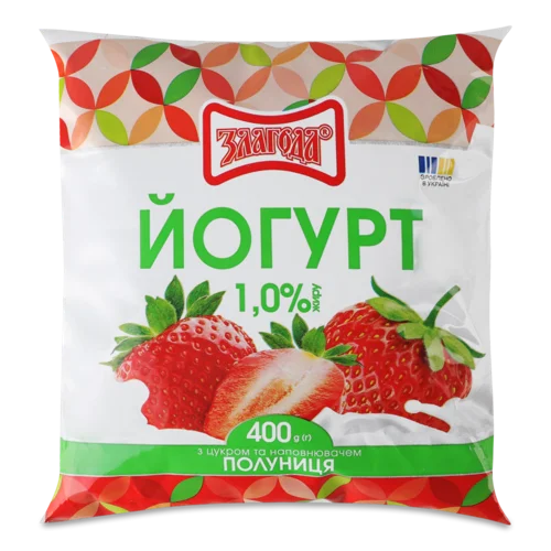 Йогурт 1% з цукром Полуниця Злагода, м/у 400г
