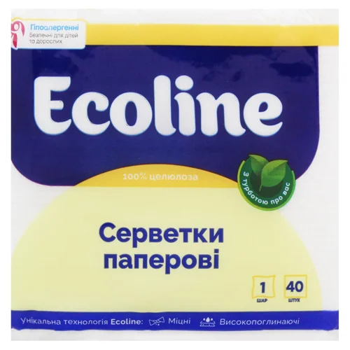 Серветки столові Ecoline одношарові 23*22см 40шт