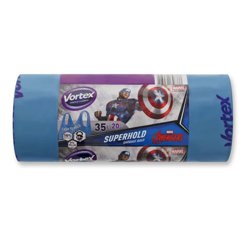 Пакети для сміття з ручками Avengers Vortex 35л 20шт, Пластикова упаковка