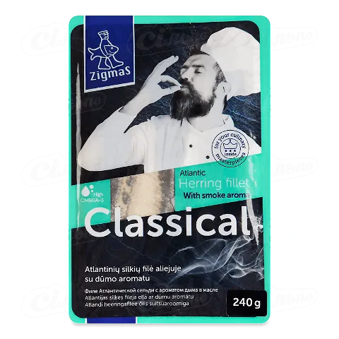 Оселедець Zigmas філе слабосолений з ароматом диму в олії 240г
