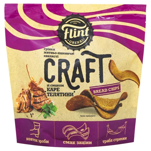 Грінки Flint Grenki житньо-пшеничні хвилясті зі смаком каре телятини 90г
