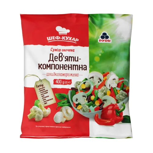 Суміш овочева дев'ятикомпонентна швидкозаморожена Рудь м/у 400г