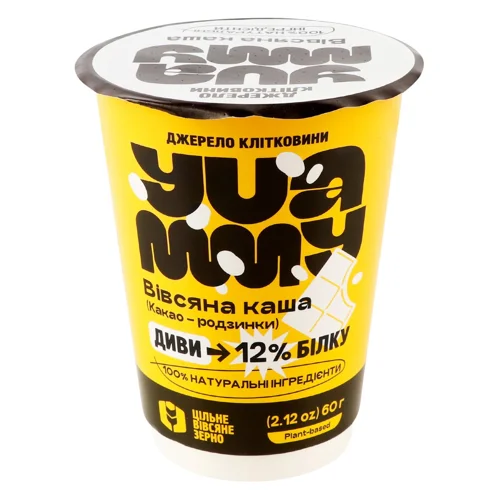 Каша вівсяна Yuammy Какао-родзинки з протеїном миттєвого приготування 60г