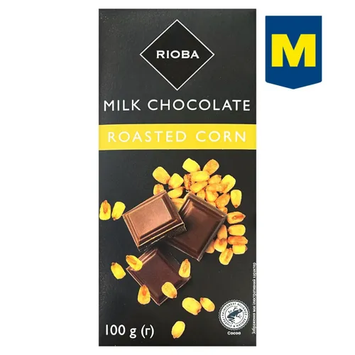 Шоколад Rioba молочний зі шматочками смаженої кукурудзи і морською сіллю 100г