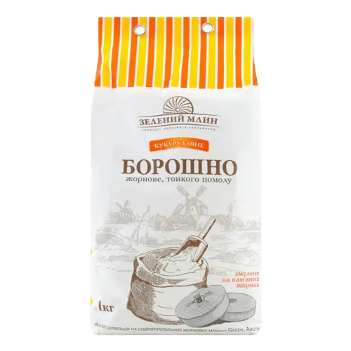 Борошно кукурудзяне жорнове тонкого помолу Зелений млин м/у 1кг