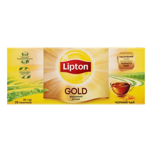 Чай чорний байховий Gold Lipton картонна упаковка 25х2г