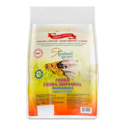 Гриби Глива Маринована Вищого Ґатунку, з/б 350г