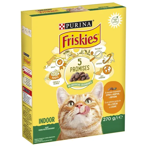 Корм сухий Friskies Indoor з куркою, індичкою та овочами для домашніх котів 270г