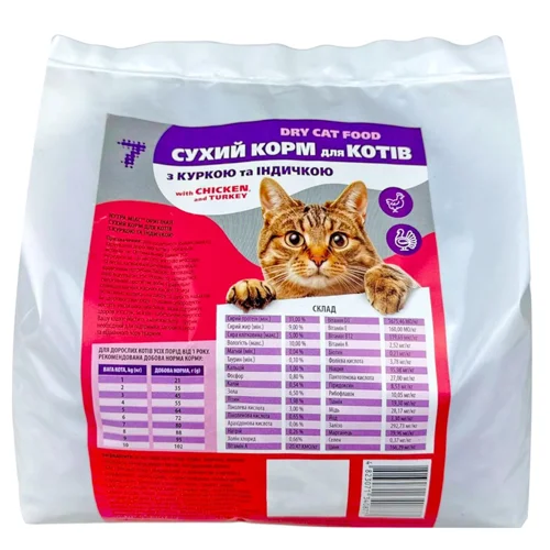 Корм сухий 7 з куркою та індичкою для котів 1,5кг
