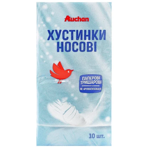 Хустинки носові Auchan тришарові 10шт