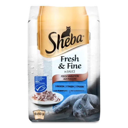 Корм для Дорослих Котів з Рибою в Соусі Fresh & Fine Sheba, 6х50г