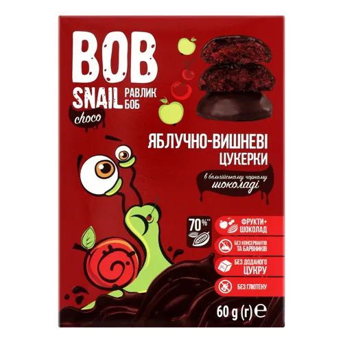 Цукерки яблучно-вишневі у чорному шоколаді Bob Snail к/у 60г