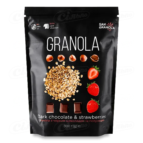 Гранола San Granola з чорним шоколадом і полуницею, 300г