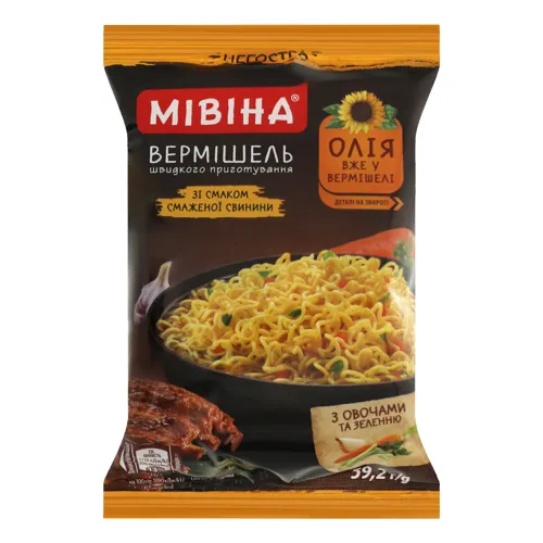 Вермішель швидкого приготування зі смаком смаженої свинини негостра Мівіна м/у 59.2г