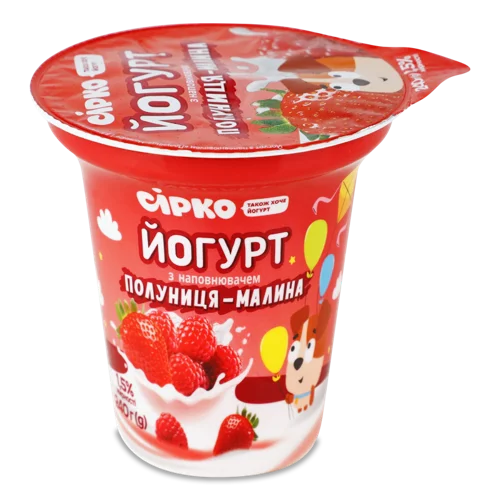 Йогурт Наповнений Полуницею/Малиною 1.5% Вищого Ґатунку, 240 Г