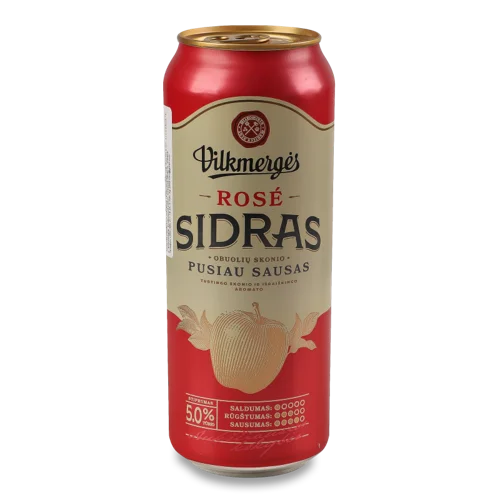 Сидр Vilkmerges Rose Яблучний, Вищого Ґатунку, Залізна Банка, 0.5 Л