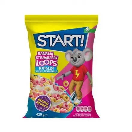Сухі сніданки 420г Start зернові Кільця зі смаком полуниці та банану