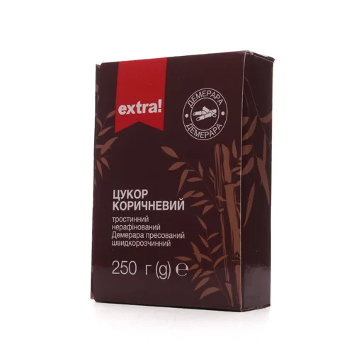 Цукор Extra! тростинний коричневий Демерара нерафінований пресований швидкорозчинний 0,25кг