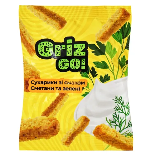 Сухарики GrizGo! пшенично-житні зі смаком сметани та зелені 70г