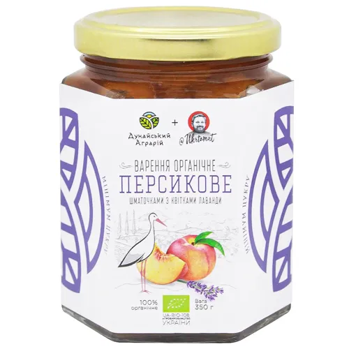 Варення Дунайський Аграрій Персикове органічне шматочками з квітками лаванди 350г