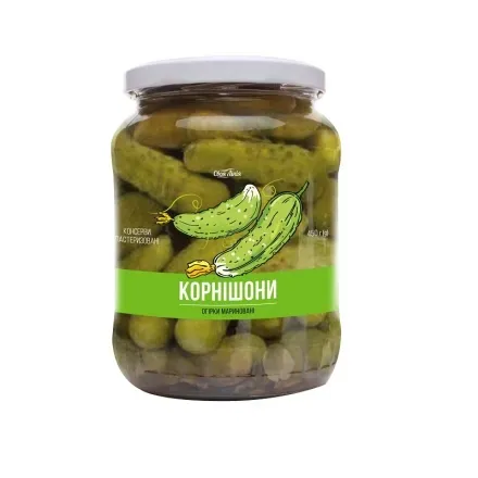 Огірки корнішони 450г Своя Лінія мариновані скляна банка