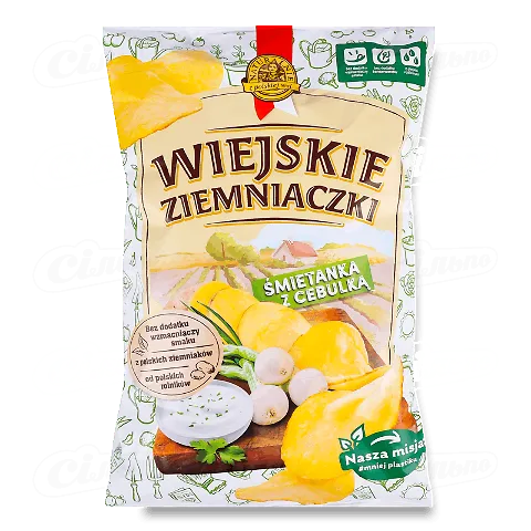 Чіпси Wiejskie Ziemniaczki смак сметана-цибуля, 130г