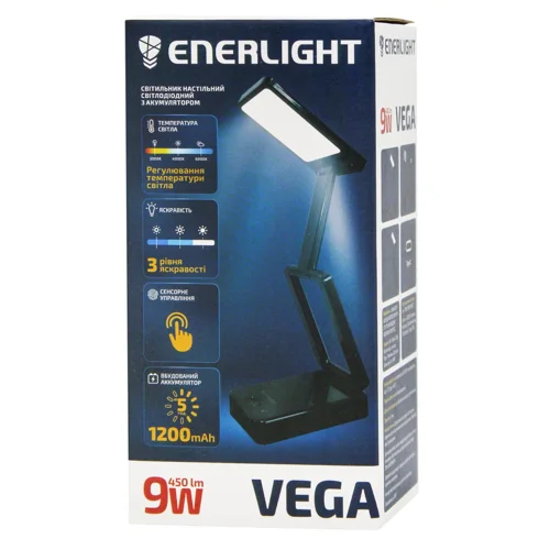 Світильник настільний Enerlight Vega LED з акумулятором 1200 мАг 9Вт чорний