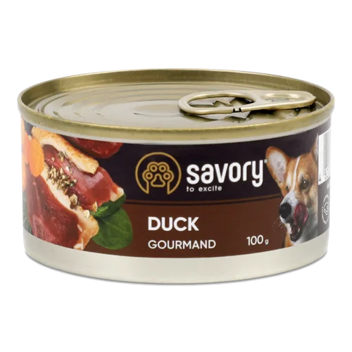 Корм Консервований Повнораціонний Для Дорослих Собак Duck Gourmand Savory з/б 100г