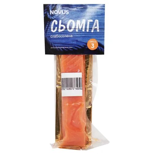 Сьомга Novus філе-шматок з шкірою слабосолена 180г