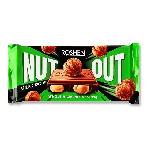 Шоколад молочний Roshen Nut Out Whole Hazelnuts, 90г