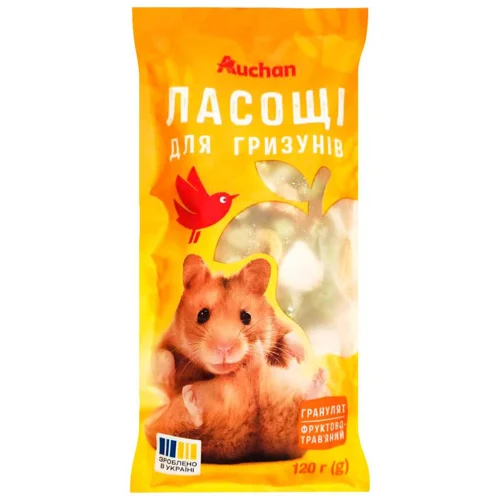 Ласощі для гризунів Auchan гранулят фруктово-трав'яний 120г