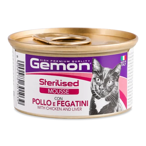Корм Консервований Для Стерилізованих Котів Мус З Куркою Та Печінкою Gemon, З/б 85г