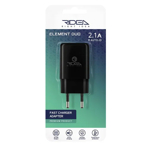 Зарядний пристрій мережевий Ridea Element Duo 2USB 2.1A black RW-21011