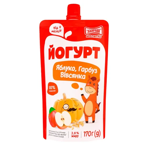 Йогурт Злагода яблуко-гарбуз-вівсянка від 9міс 2,8% 170г