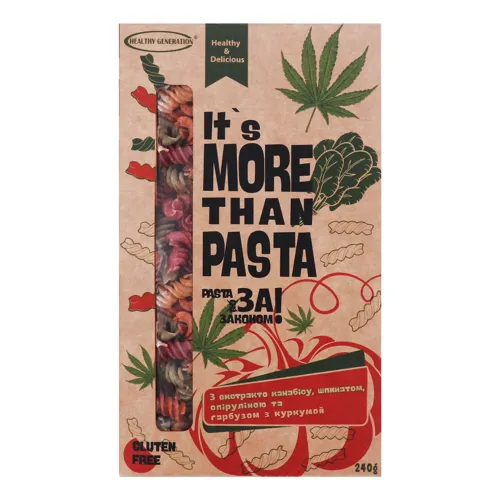 Макаронні вироби без глютену з екстрактом каннабісу, спіруліною, шпинатом, гарбузом і куркумою, TM Healthy Generation, 240г