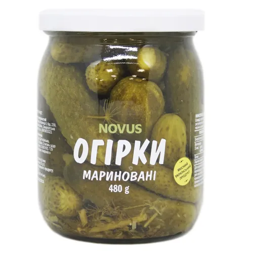 Огірки Novus мариновані пастеризовані 480г