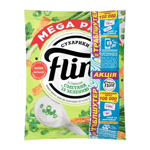 Сухарики пшенично-житні зі смаком сметани із зеленню Flint м/у 110г