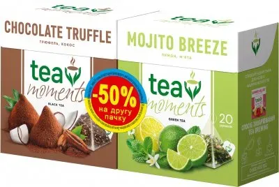 Набір чаю Tea Moments Чорний чай Chocolate Truffle 20 пірамідок + Зелений чай Mojito Breeze 20 пірамідок