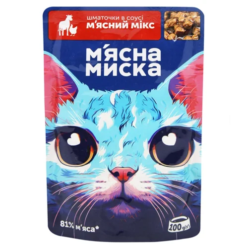 Корм вологий М'ясна Миска м'ясний мікс для котів 100г