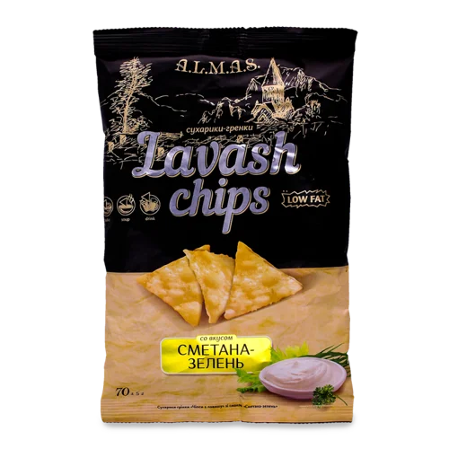 Сухарики Гренки А.Л.М.А.С. Чіпси З Лаваша В Сметані З Зеленью, 100г