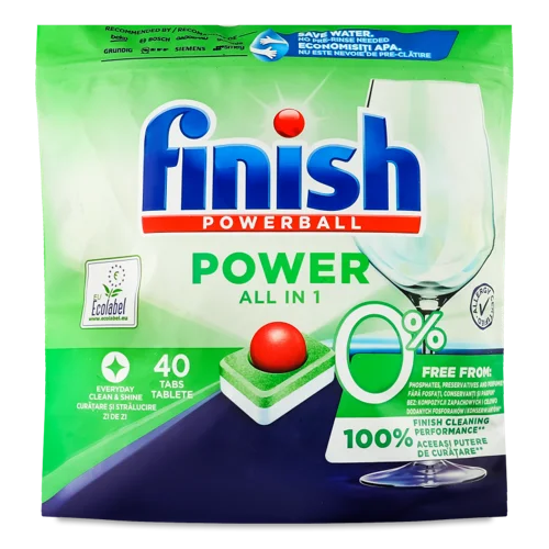 Засіб Для Миття Посуду В Посудомийних Машинах Power All In 1 0% Powerball Finish, 40 шт