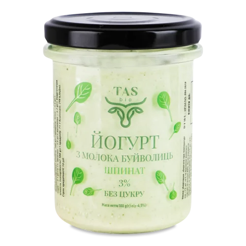 Йогурт З Молока Буйволиць 3% Шпинат Натуральний TASbio, с/б 180г
