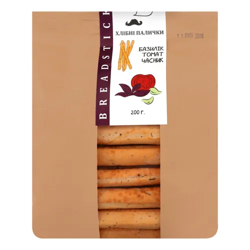 Палички хлібні з часником, базиліком та томатами Урожай м/у 200г